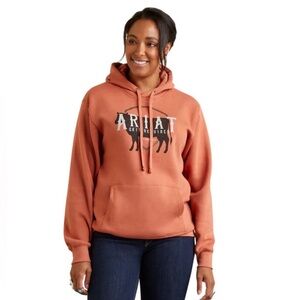 Ariat Women’s Rust/Coral Graphic -Grit Required- Pullover Hoodie, Size XL🧡